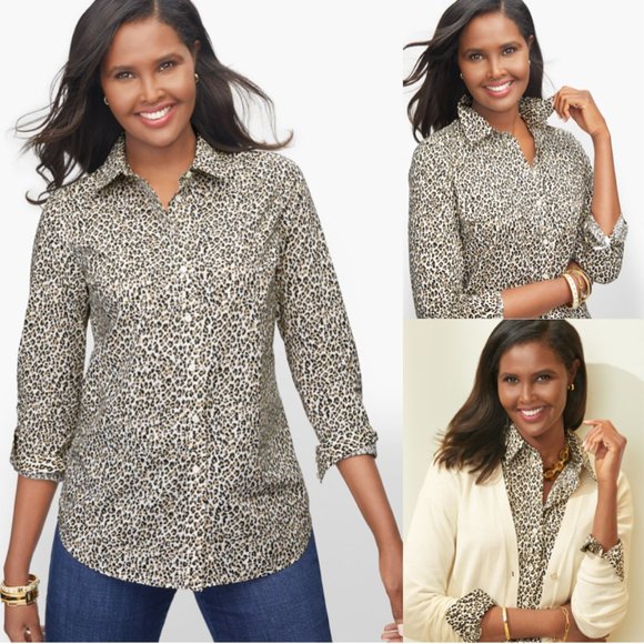 Talbots animal print fitted button up shirt sz 10P - Picture 14 of 14